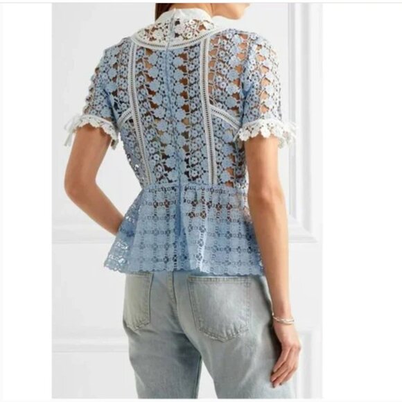 Rare SELF-PORTRAIT Petal Paneled Lace Top Blue, Size 2 - Picture 4 of 16